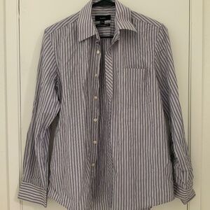 white & purple striped collared shirt size small
